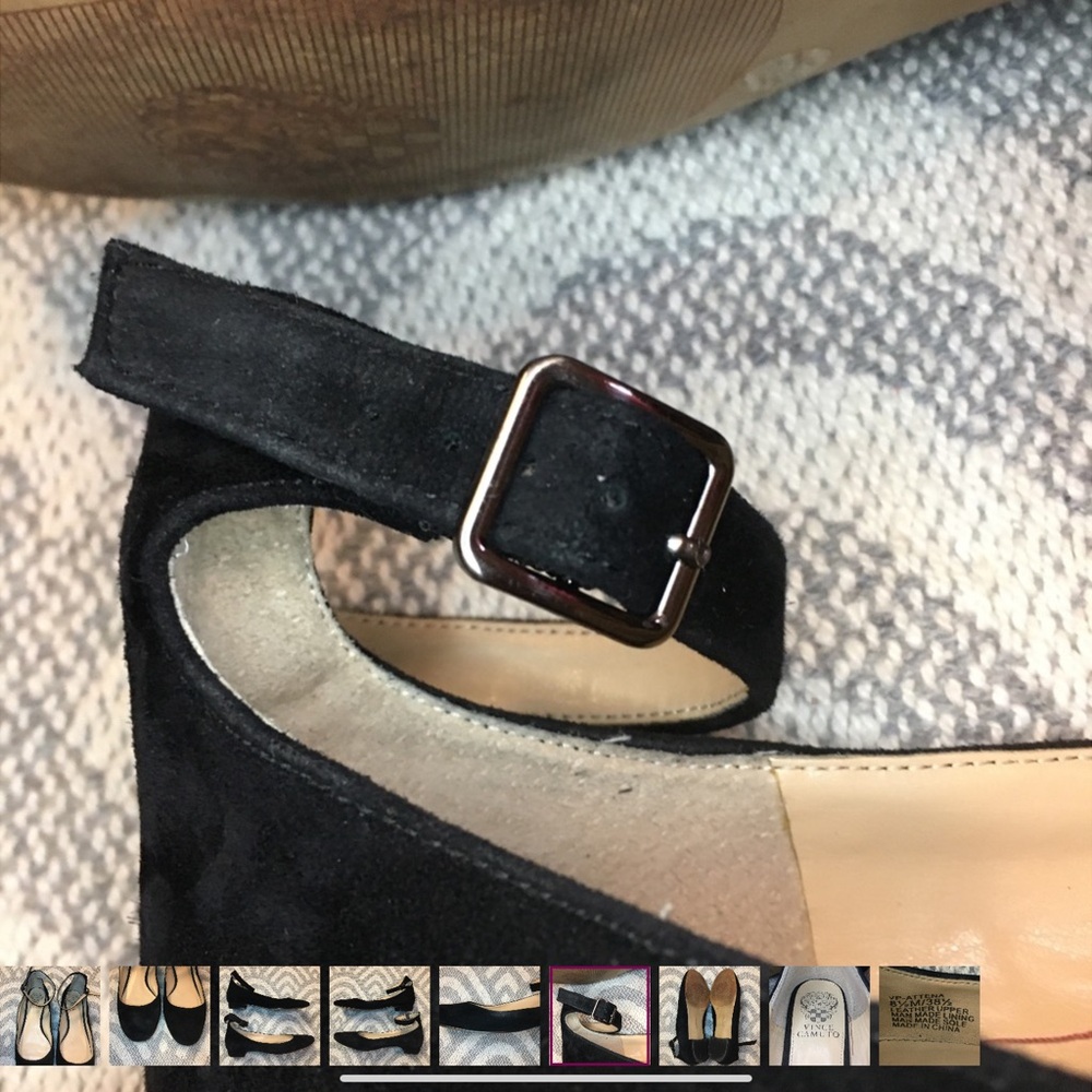 VINCE CAMUTO Black Suede Attena Ankle Strap Flats - Picture 4 of 5